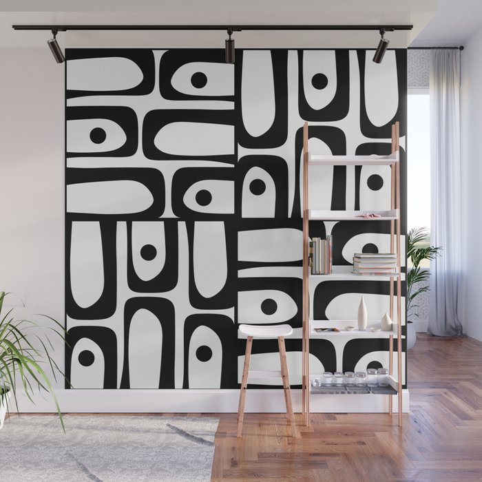 Mid Century Modern Piquet Multi Abstract Retro Geometric Pattern in Black and White Wall Mural Gallery Image 1