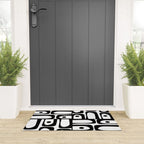 Mid Century Modern Piquet Multi Abstract Retro Geometric Pattern in Black and White Welcome Mat Gallery Image 3