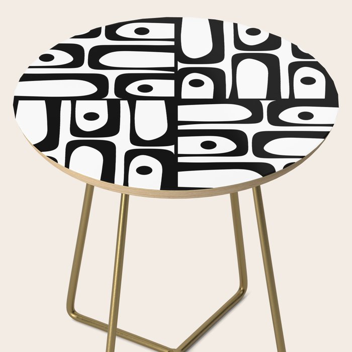 Mid Century Modern Piquet Multi Abstract Retro Geometric Pattern in Black and White Side Table Gallery Image 2