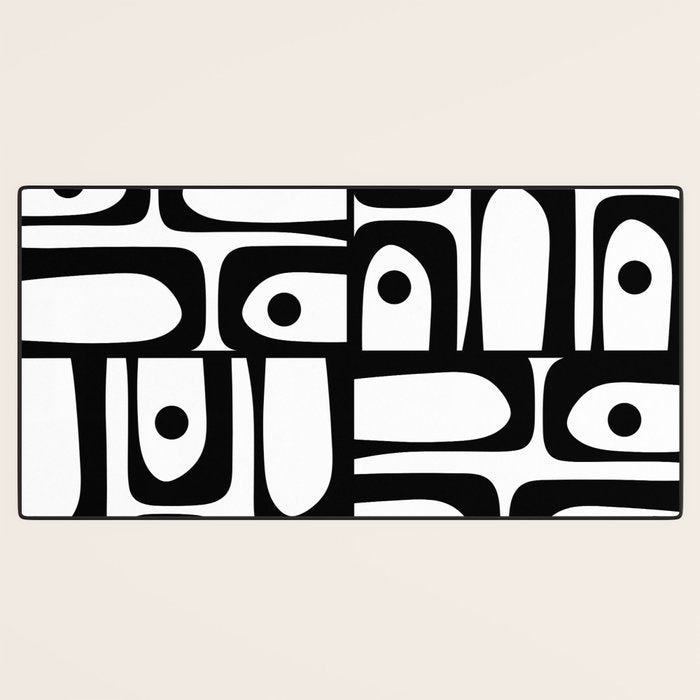 Mid Century Modern Piquet Multi Abstract Retro Geometric Pattern in Black and White Desk Mat Gallery Image 3