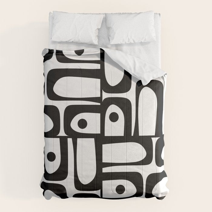 Mid Century Modern Piquet Multi Abstract Retro Geometric Pattern in Black and White Comforter Gallery Image 6
