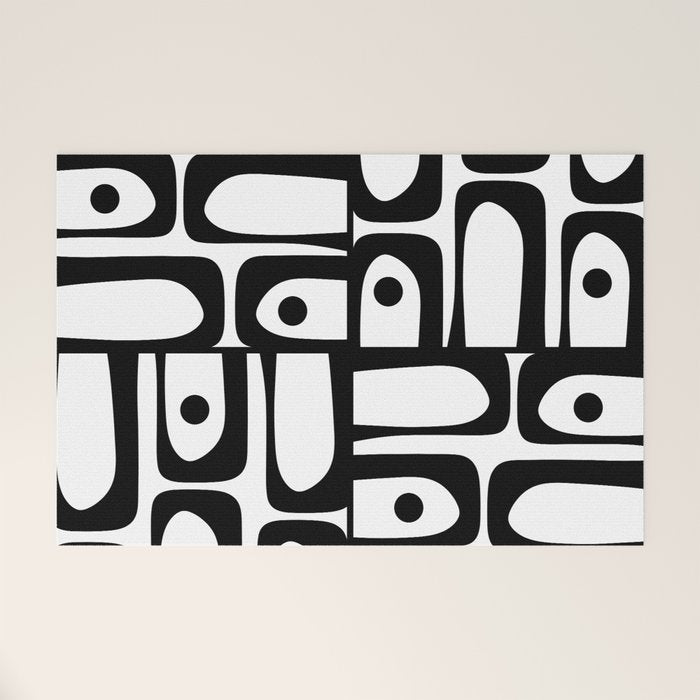Mid Century Modern Piquet Multi Abstract Retro Geometric Pattern in Black and White Welcome Mat Gallery Image 1