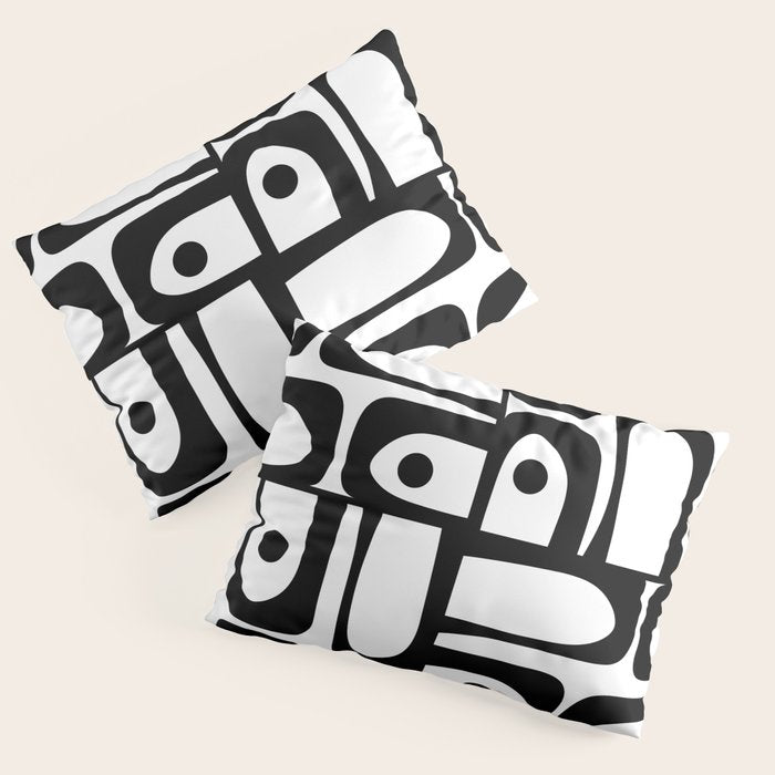 Mid Century Modern Piquet Multi Abstract Retro Geometric Pattern in Black and White Pillow Sham Gallery Image 3