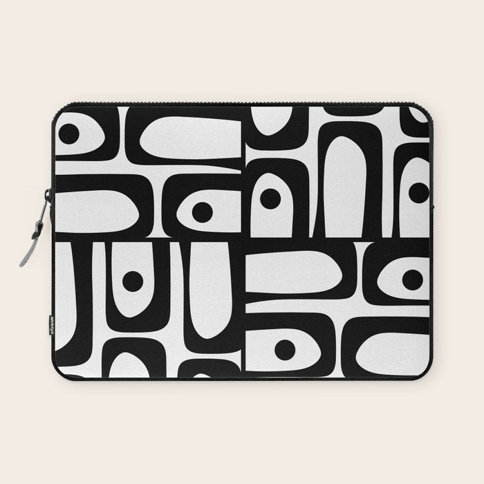 Mid Century Modern Piquet Multi Abstract Retro Geometric Pattern in Black and White Laptop Sleeve Gallery Image 1