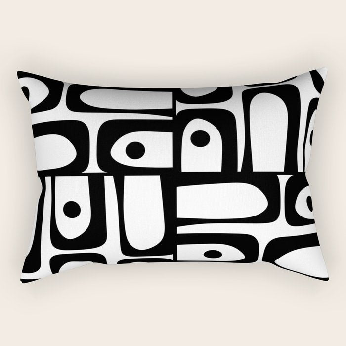 Mid Century Modern Piquet Multi Abstract Retro Geometric Pattern in Black and White Rectangular Pillow Gallery Image 1