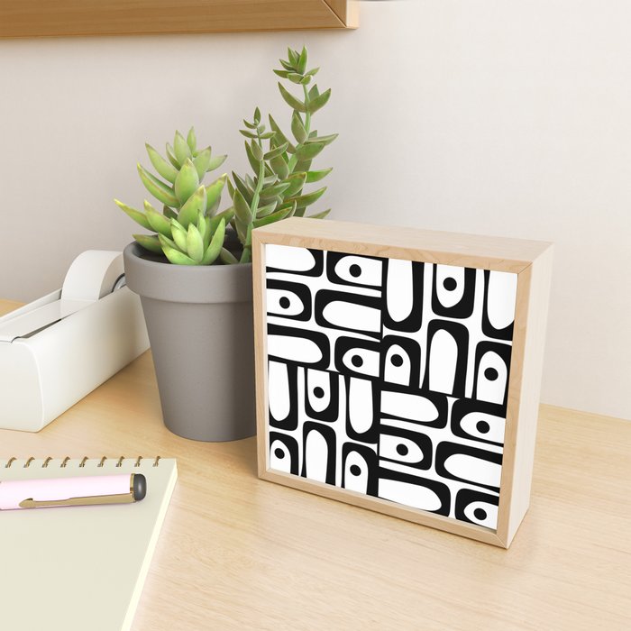 Mid Century Modern Piquet Multi Abstract Retro Geometric Pattern in Black and White Mini Art Print Gallery Image 2