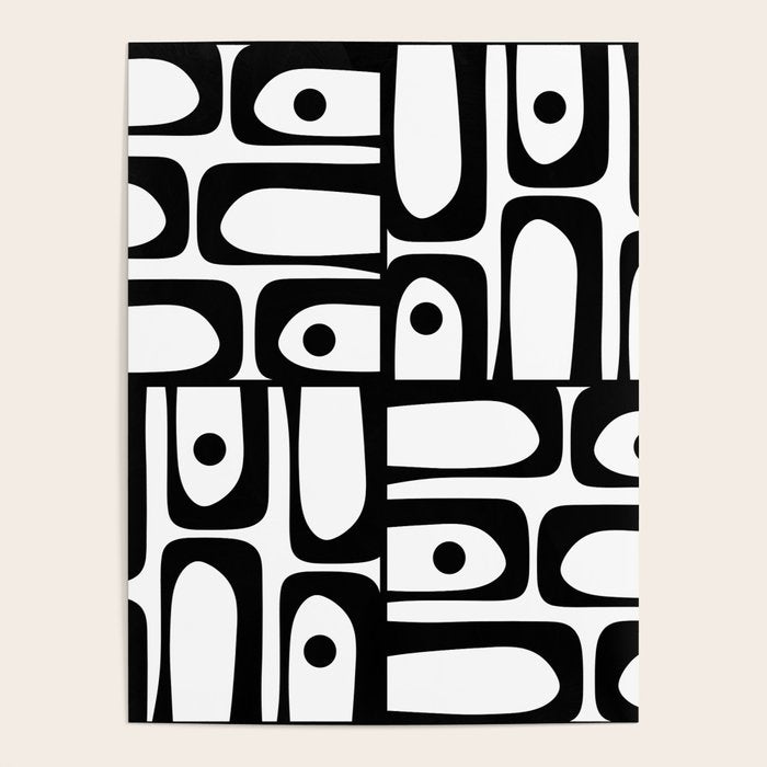 Mid Century Modern Piquet Multi Abstract Retro Geometric Pattern in Black and White Poster Gallery Image 1