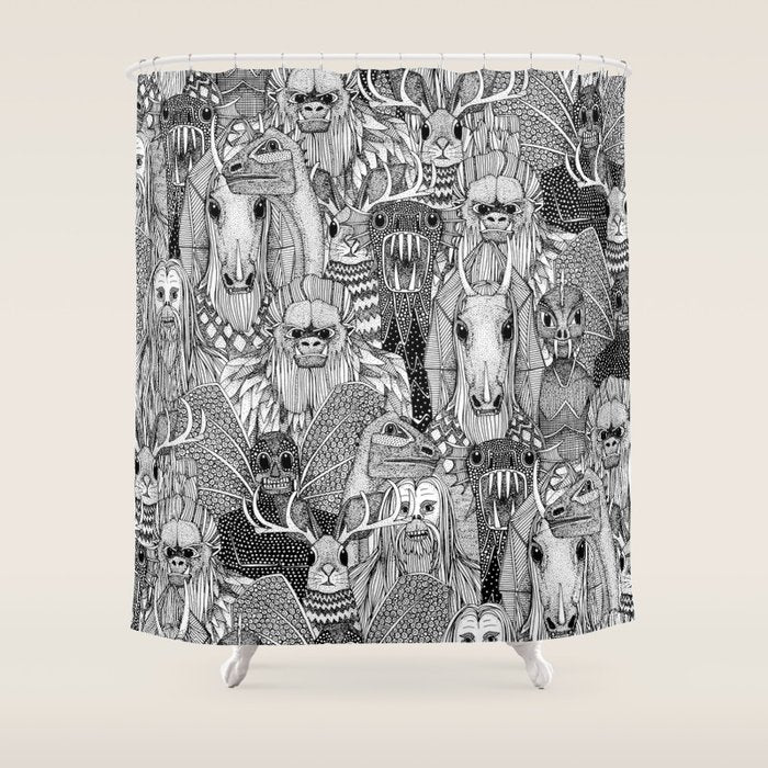 cryptid crowd black white Shower Curtain Gallery Image 1