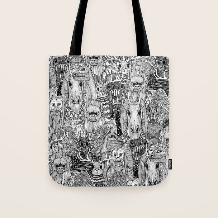 cryptid crowd black white Tote Bag Gallery Image 1
