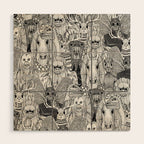 cryptid crowd black white Wood Wall Art Gallery Image 1