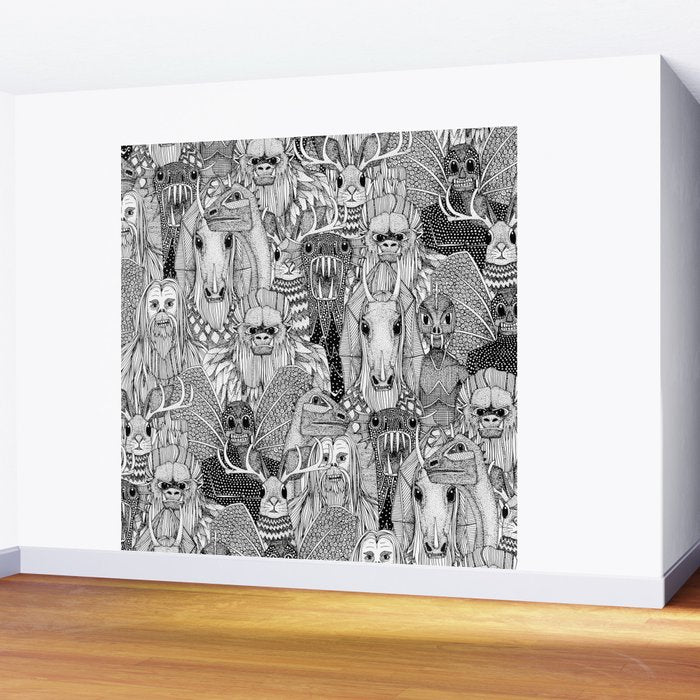 cryptid crowd black white Wall Mural Gallery Image 2