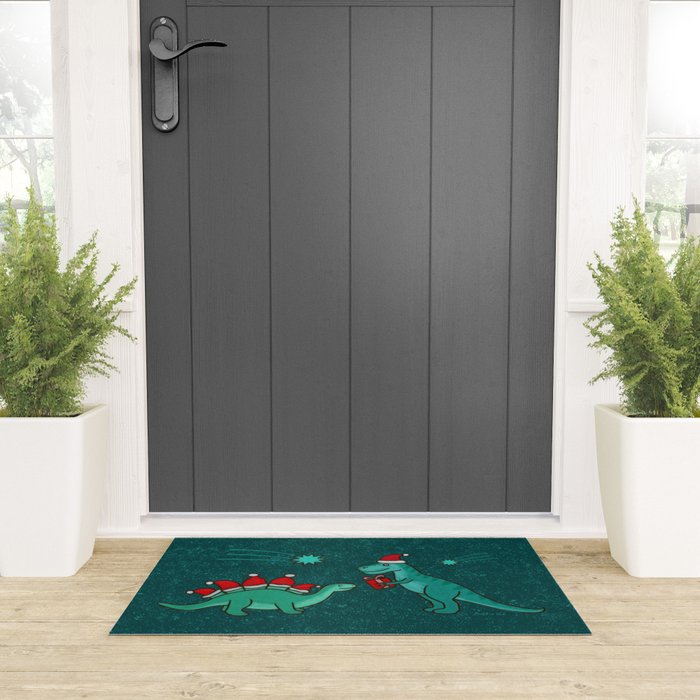 Cute Christmas Dinosaurs Dinos Dinosaur Welcome Mat Gallery Image 3