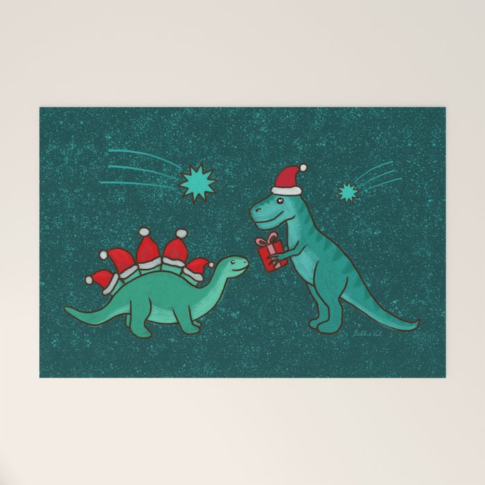 Cute Christmas Dinosaurs Dinos Dinosaur Welcome Mat Gallery Image 1