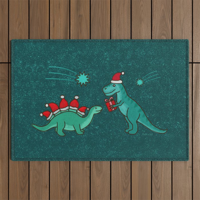 Cute Christmas Dinosaurs Dinos Dinosaur Outdoor Rug Gallery Image 1