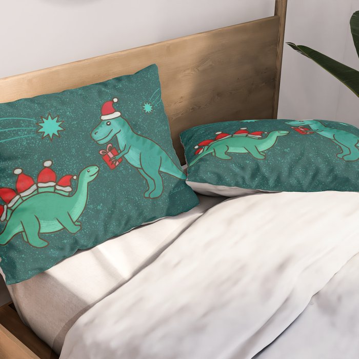 Cute Christmas Dinosaurs Dinos Dinosaur Pillow Sham Gallery Image 2