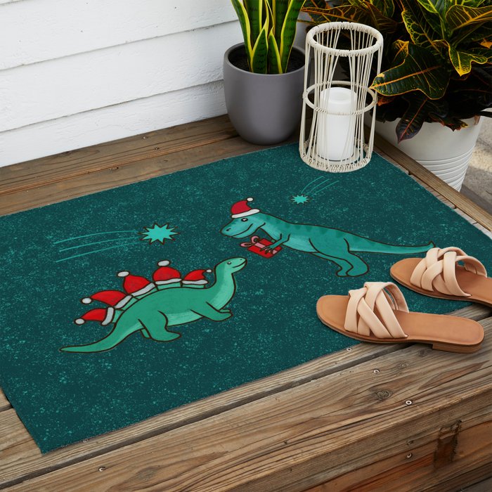 Cute Christmas Dinosaurs Dinos Dinosaur Outdoor Rug Gallery Image 2