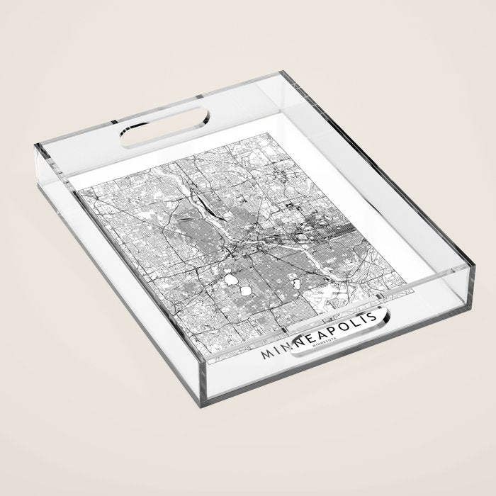 Minneapolis White Map Acrylic Tray Gallery Image 1