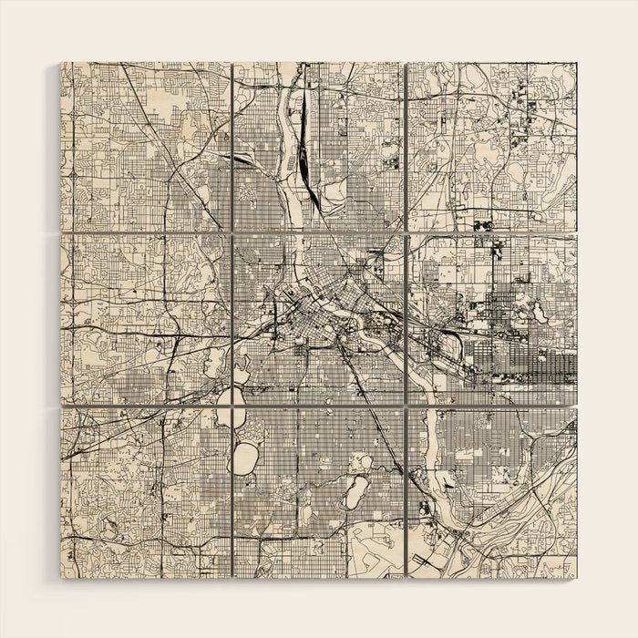 Minneapolis White Map Wood Wall Art Gallery Image 1