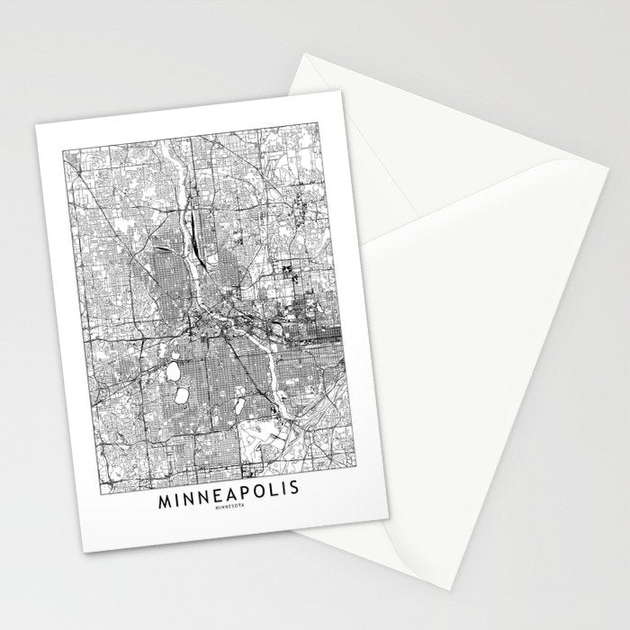 Minneapolis White Map Stationery Card Gallery Image 2