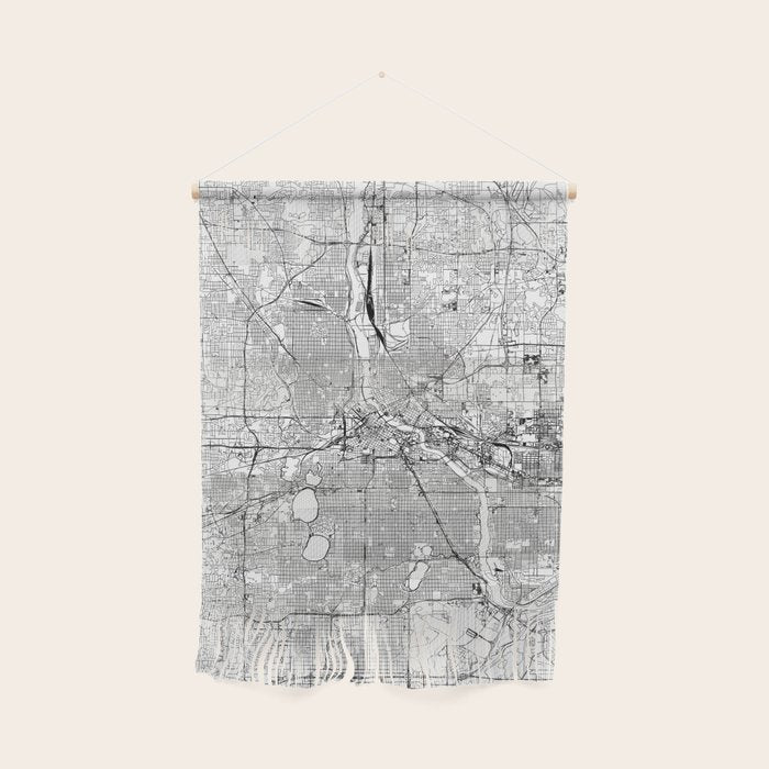 Minneapolis White Map Wall Hanging Gallery Image 1