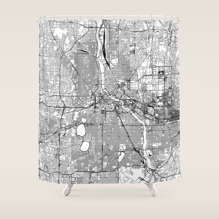 Minneapolis White Map Shower Curtain Gallery Image 1