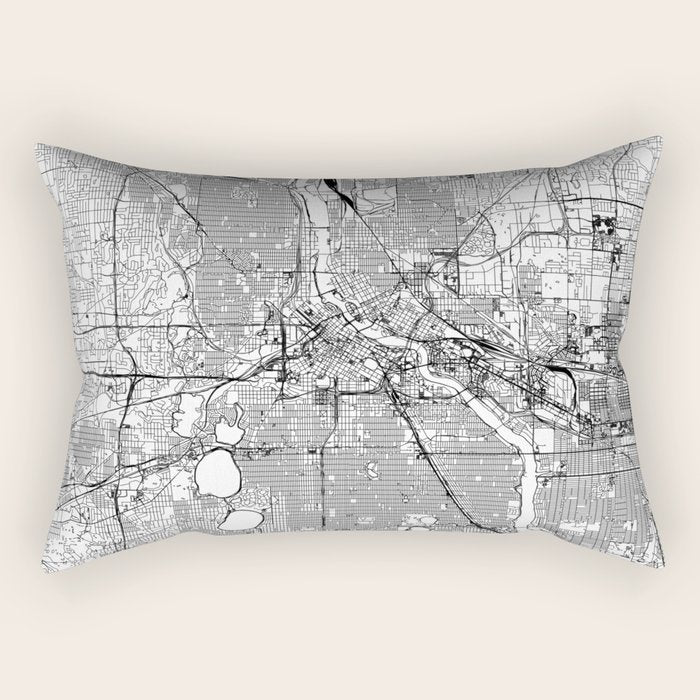 Minneapolis White Map Rectangular Pillow Gallery Image 1