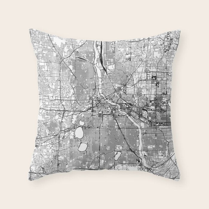 Minneapolis White Map Throw Pillow Gallery Image 6