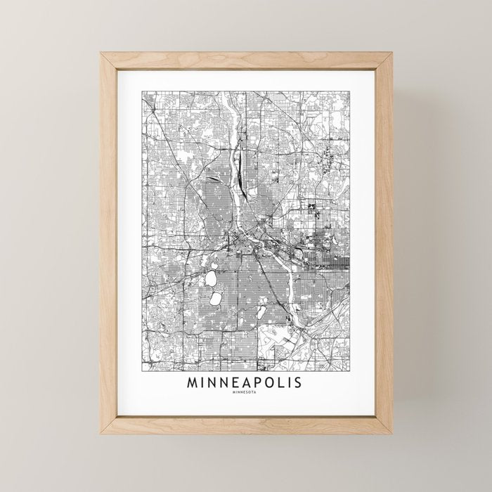 Minneapolis White Map Mini Art Print