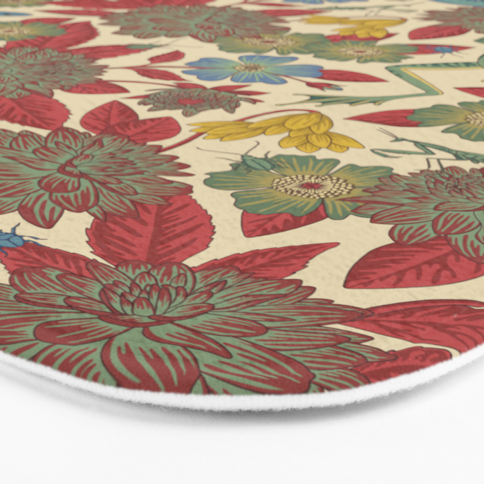Large-Scale Dahlias, Frogs, Snakes, Praying Mantis in Red and Blue Bath Mat Gallery Image 3