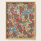 Large-Scale Dahlias, Frogs, Snakes, Praying Mantis in Red and Blue Serving Tray Gallery Image 1