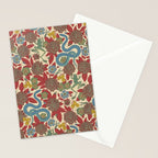 Large-Scale Dahlias, Frogs, Snakes, Praying Mantis in Red and Blue Stationery Card Gallery Image 2