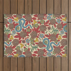 Large-Scale Dahlias, Frogs, Snakes, Praying Mantis in Red and Blue Outdoor Rug Gallery Image 1