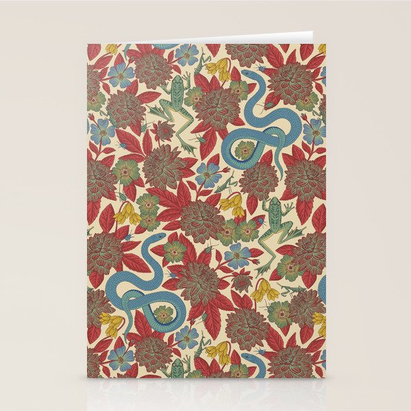 Large-Scale Dahlias, Frogs, Snakes, Praying Mantis in Red and Blue Stationery Card Gallery Image 2