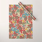 Large-Scale Dahlias, Frogs, Snakes, Praying Mantis in Red and Blue Wrapping Paper Gallery Image 1