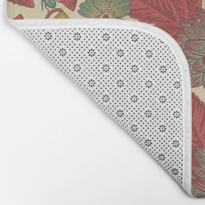 Large-Scale Dahlias, Frogs, Snakes, Praying Mantis in Red and Blue Bath Mat Gallery Image 2