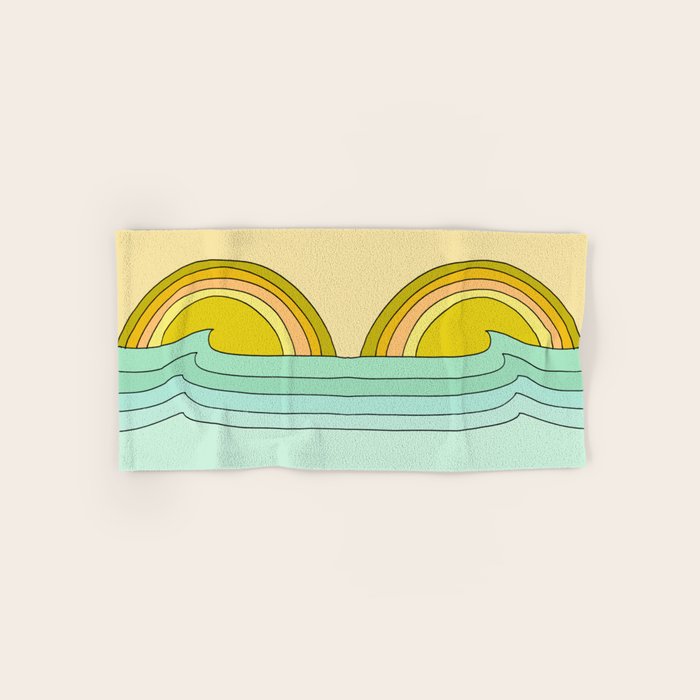 ride rainbows // retro surf soul // art by surfy birdy Bath Towel Gallery Image 1