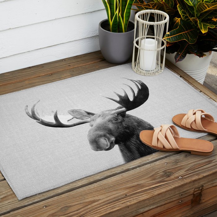Moose - Black & White Outdoor Rug Gallery Image 2