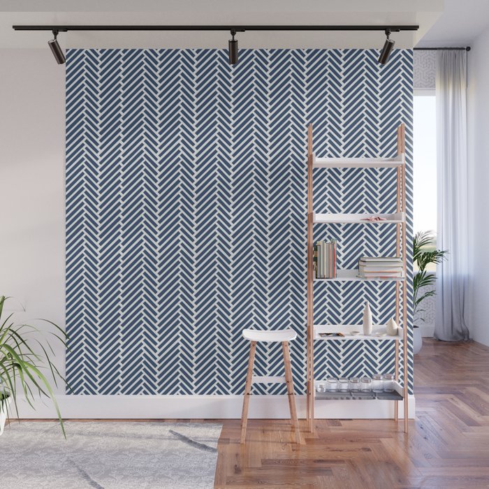 Herringbone Navy Blue Wall Mural Gallery Image 1