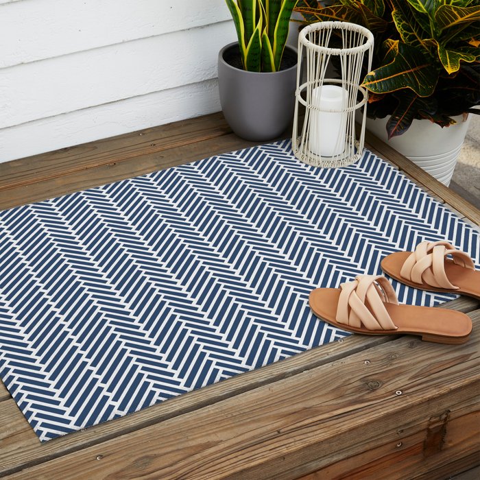 Herringbone Navy Blue Outdoor Rug Gallery Image 2