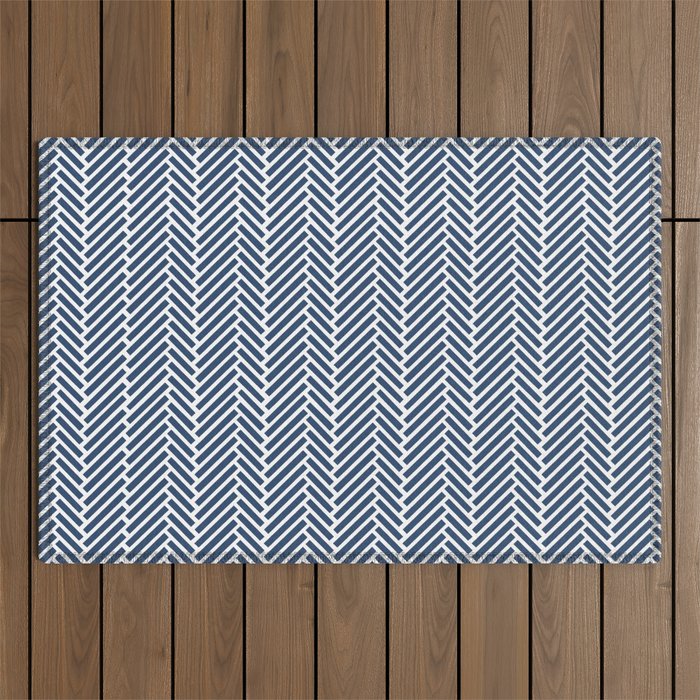Herringbone Navy Blue Outdoor Rug Gallery Image 1