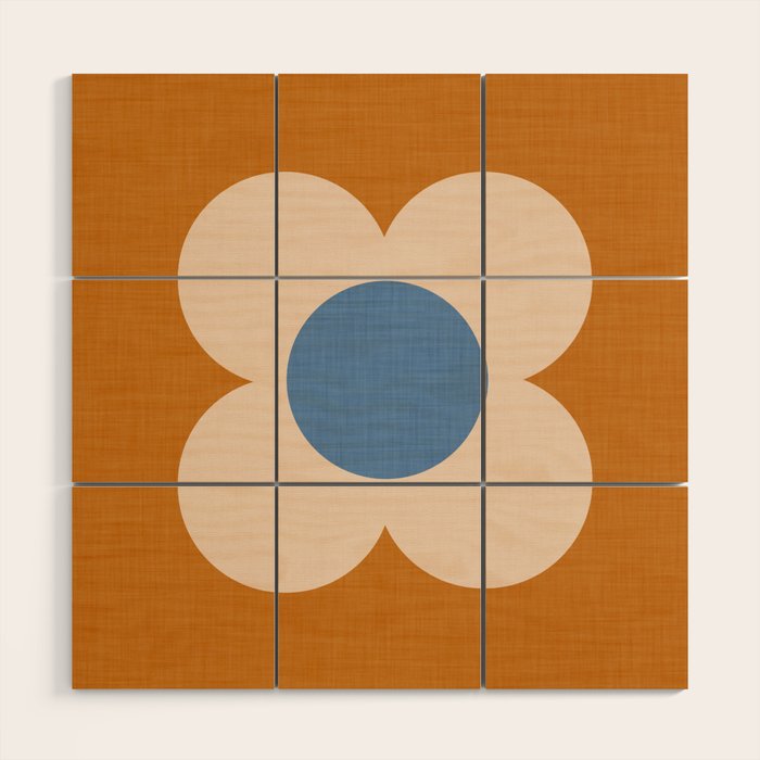 Retro Blossom - tangerine blue Wood Wall Art Gallery Image 1
