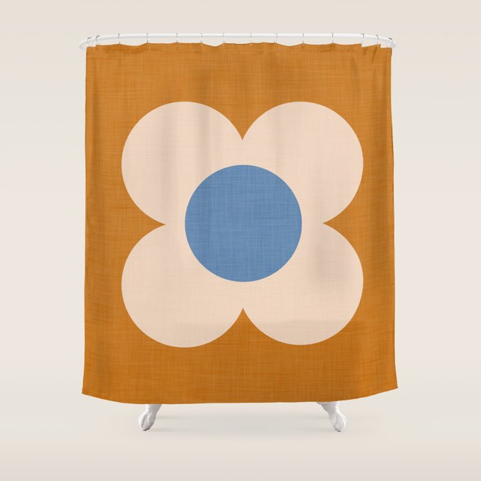 Retro Blossom - tangerine blue Shower Curtain Gallery Image 1