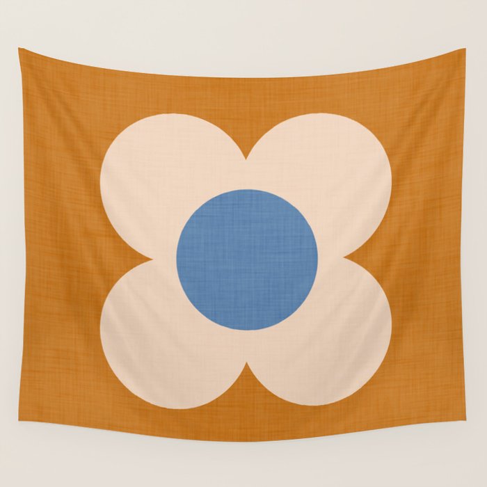 Retro Blossom - tangerine blue Wall Tapestry Gallery Image 4