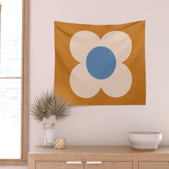 Retro Blossom - tangerine blue Wall Tapestry Gallery Image 2