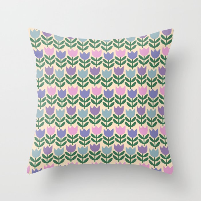 Tulip - Pastel Floral Pattern Throw Pillow Gallery Image 1
