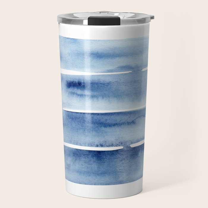 Blue Lines | Watercolor Painting Travel Mug Gallery Image 1