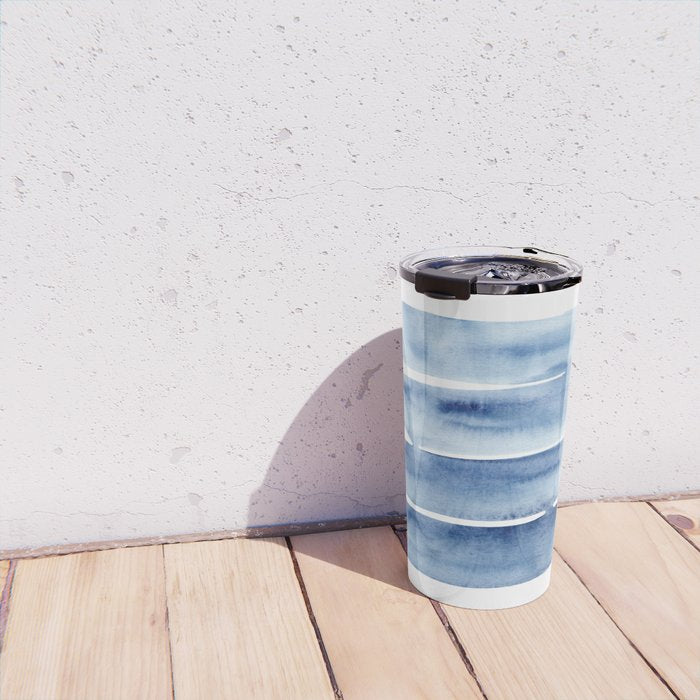 Blue Lines | Watercolor Painting Travel Mug Gallery Image 4