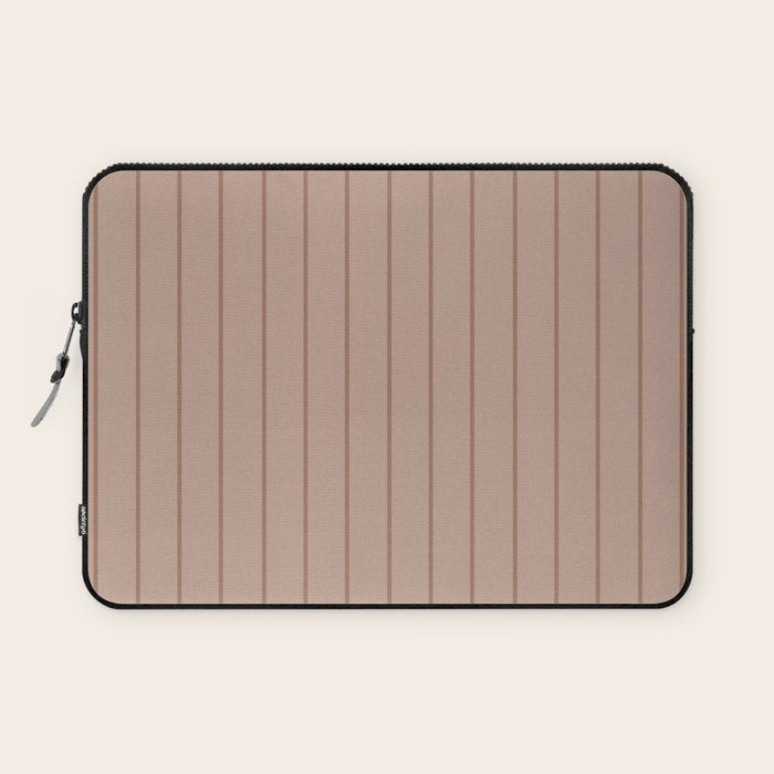 Classic Pinstripes Mocha Vertical Narrow Stripe Pattern in Brown Laptop Sleeve Gallery Image 1