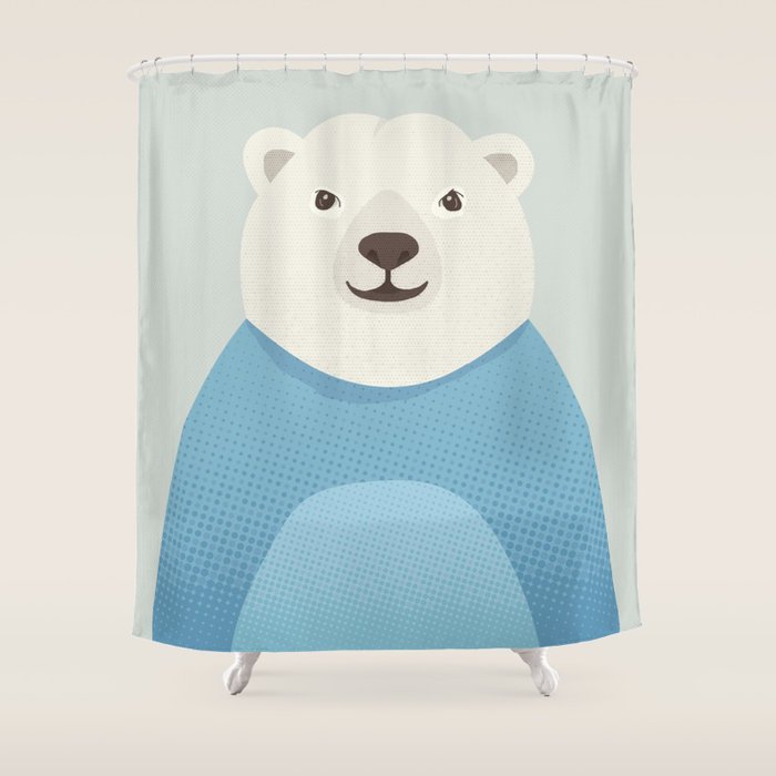 Whimsy Polar Bear, Animal Portrait Shower Curtain Gallery Image 1