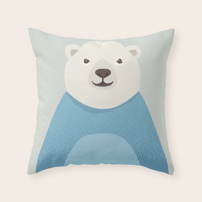 Whimsy Polar Bear, Animal Portrait Throw Pillow Gallery Image 1